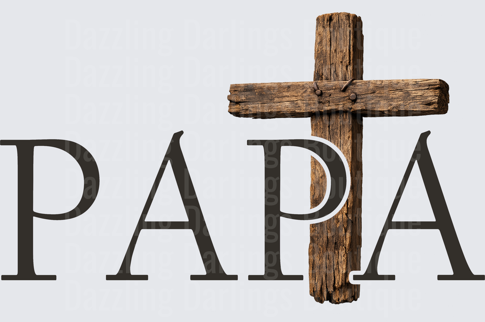 Papa with Rustic Wooden Cross Christian Faith Design