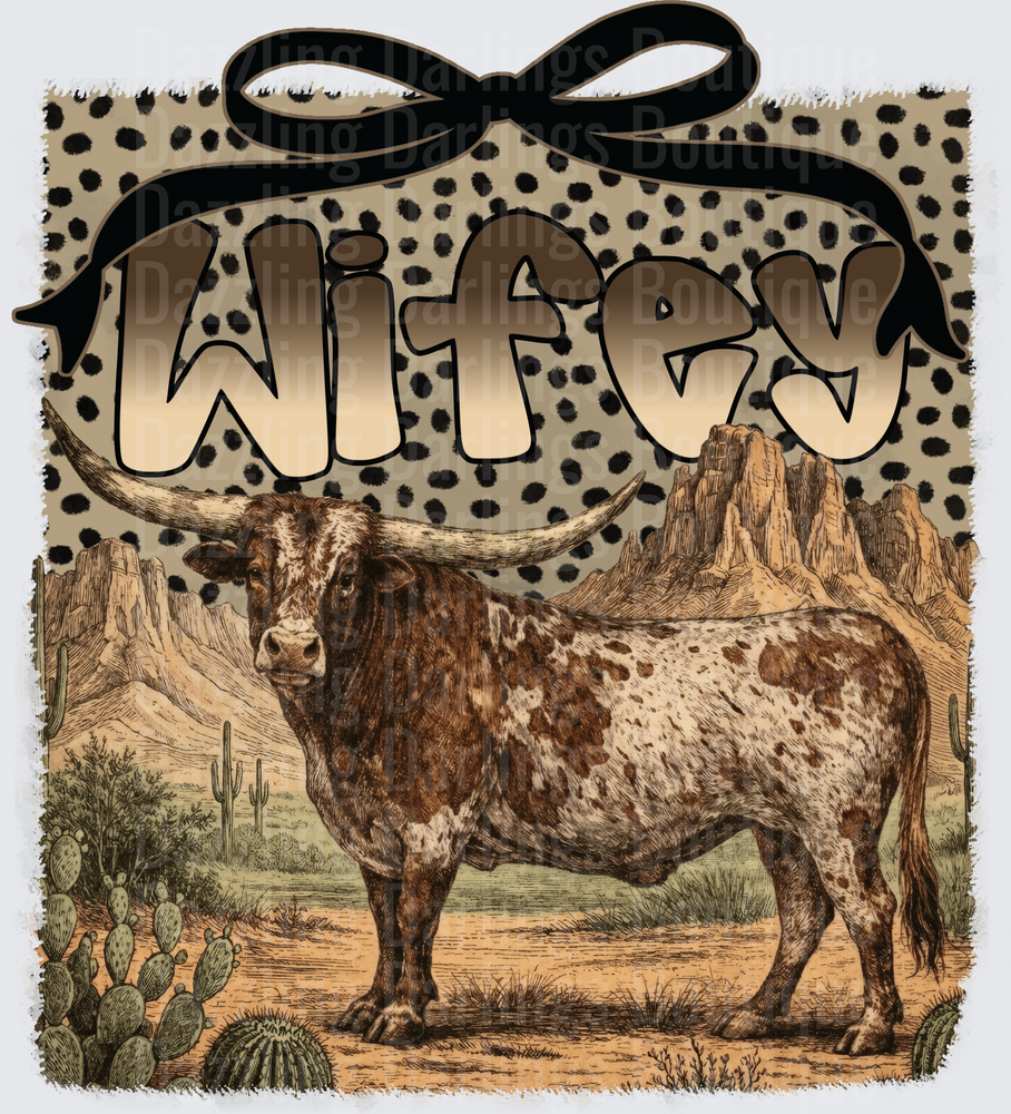 Wifey Longhorn Bull Desert Leopard Print Bow Western