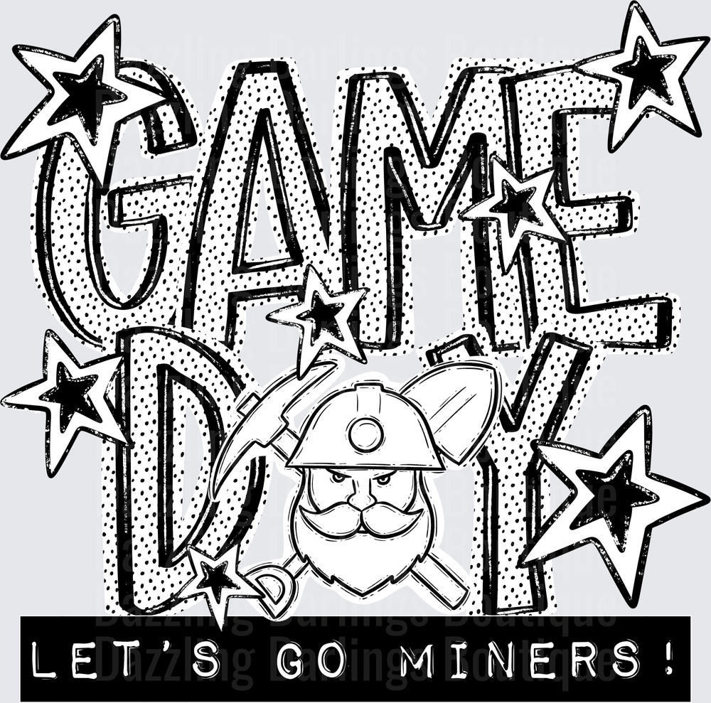 Game Day Let's Go Miners Mascot Stars Bold Graphic