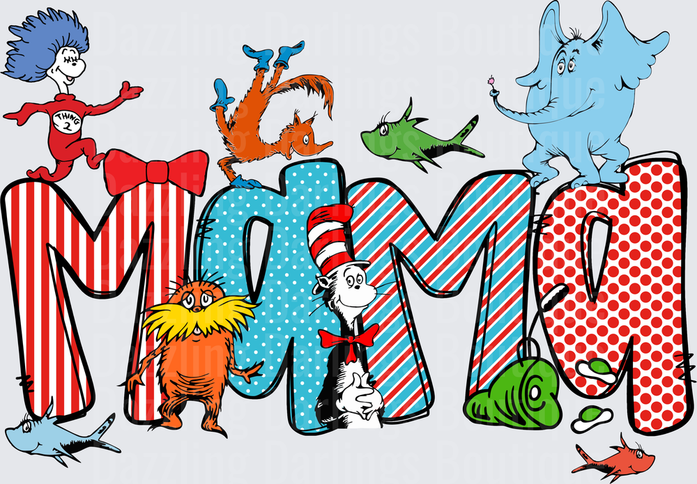 Dr Seuss Characters MAMA Letters with Thing One Two Cat in Hat Horton