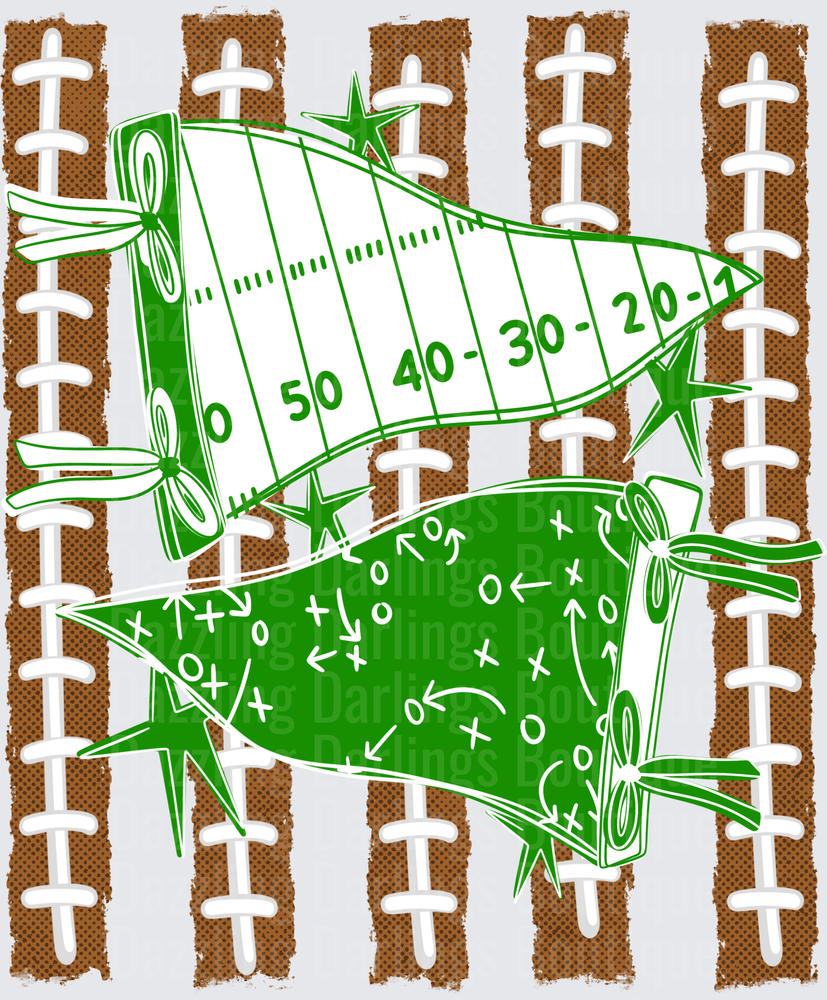 Green Football Field Pennant and Playbook Cheer Flags