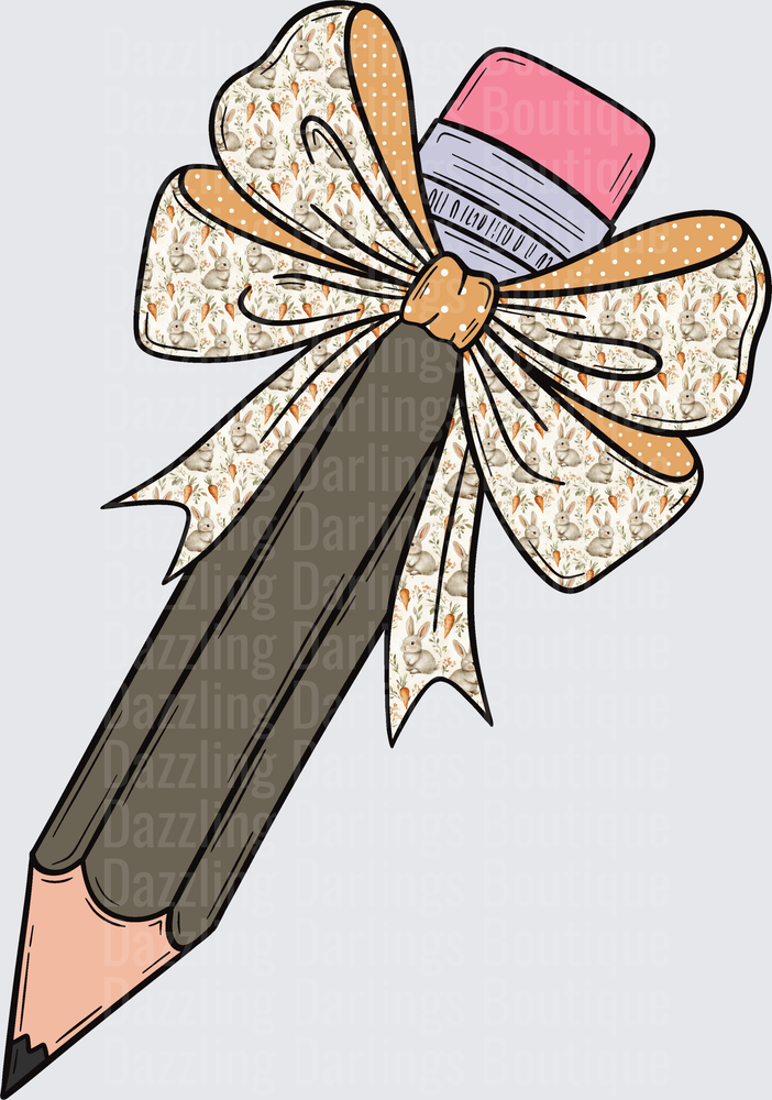 Pencil with Autumn Woodland Animals Pattern Bow and Pink Eraser