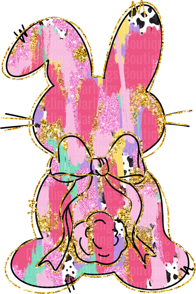 Pink Bunny with Bow Tie Distressed Grunge Style Design