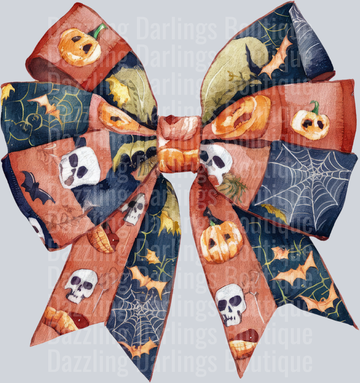 Halloween Fall Coquette Bow Rust Navy Jack O Lantern Bats