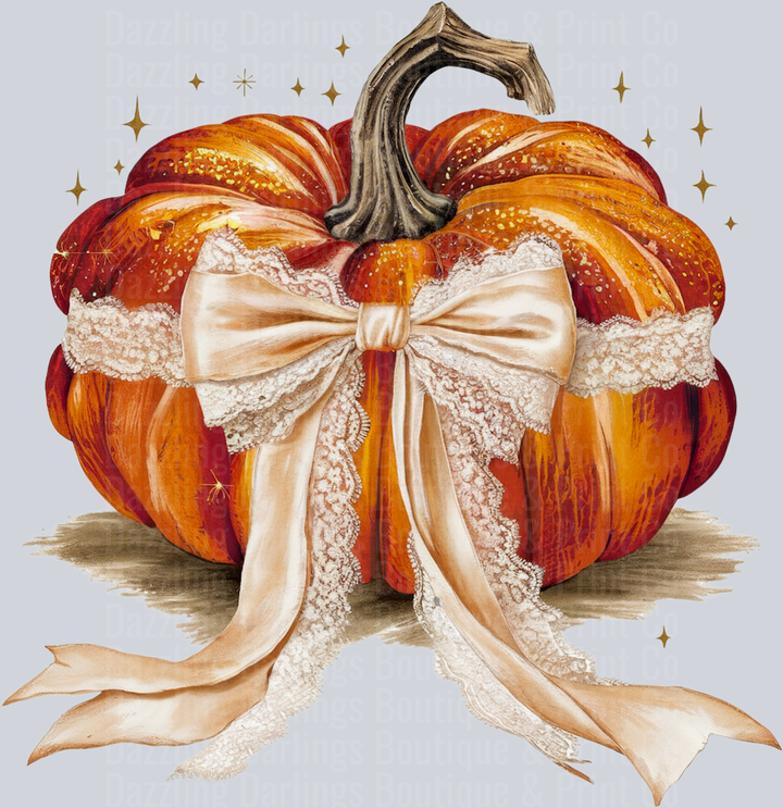 Halloween Fall Pumpkin Coquette Bow Orange Lace Wide
