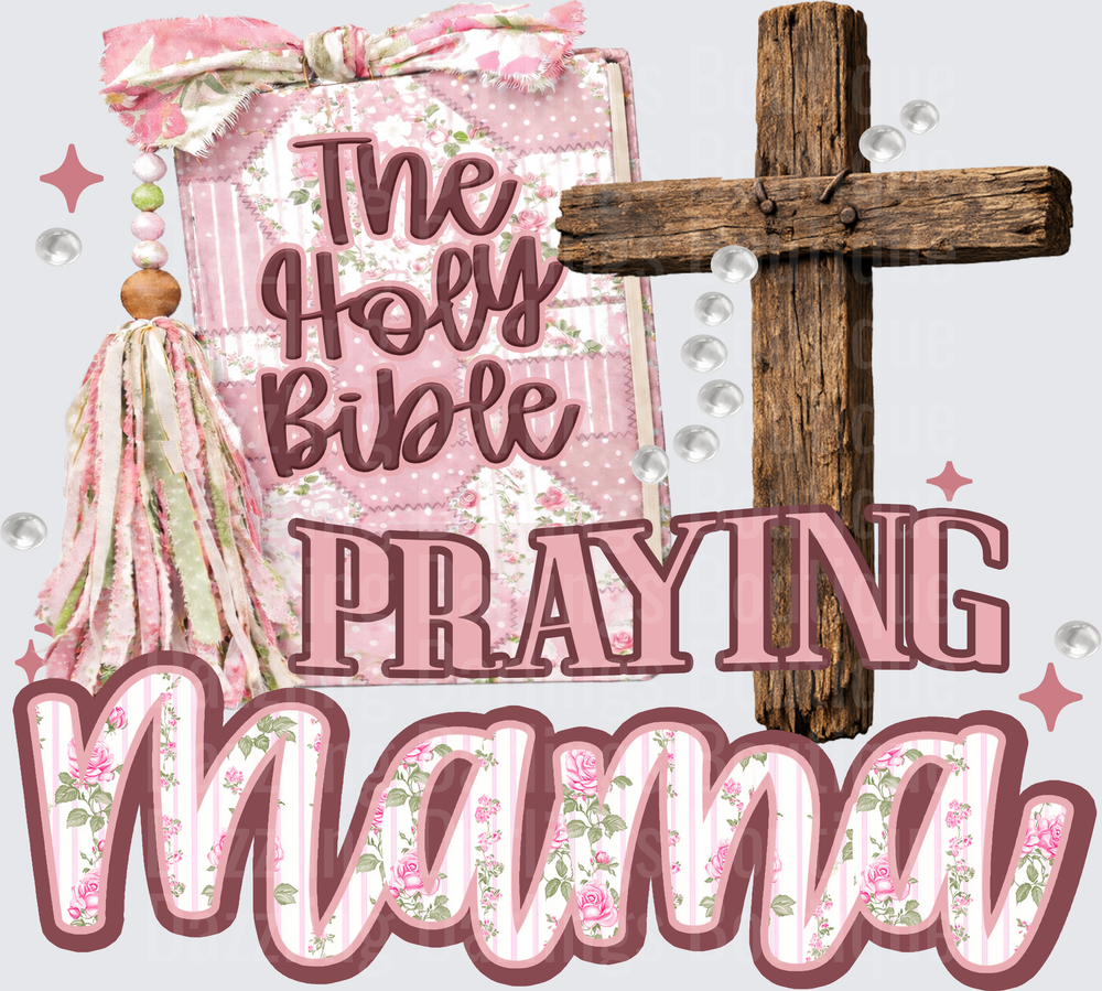 The Holy Bible Praying Mama Wooden Cross Pink Floral