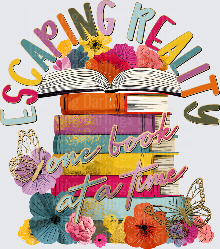 Escaping Reality One Book At A Time Floral Book Stack