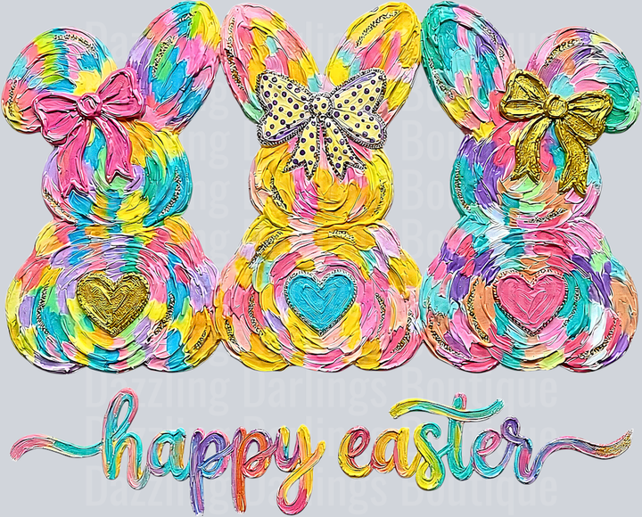 HAPPY EASTER BUNNY TRIO BRUSHSTROKE
