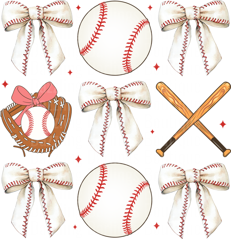 Baseball Bows and Crossed Bats Pattern Design