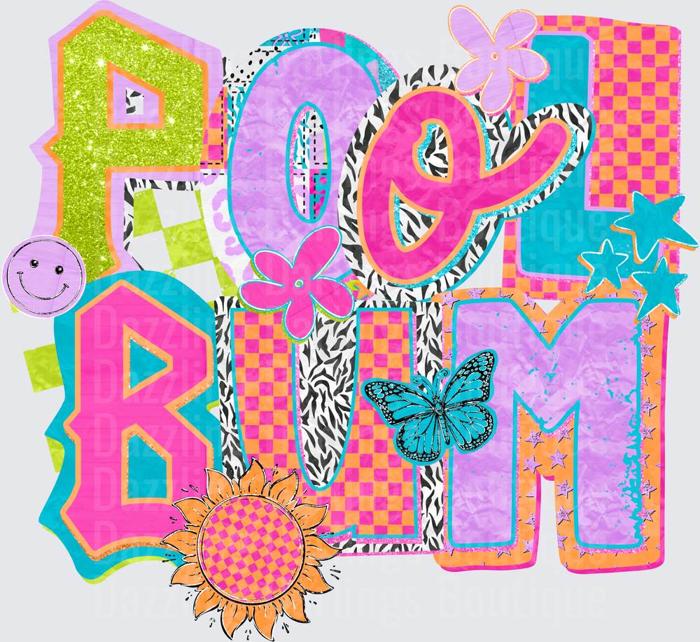 Colorful POEM Letters with Flowers Butterfly and Sun Design