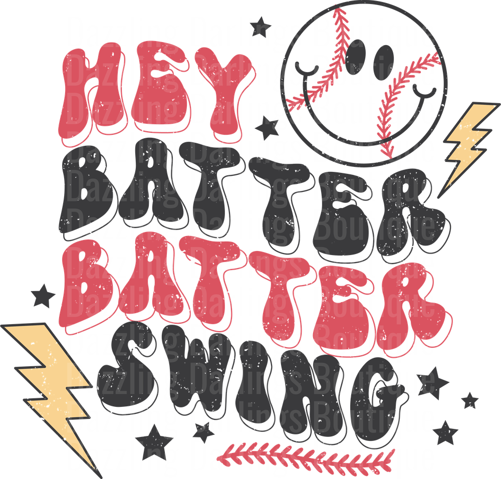 Hey Batter Batter Swing Baseball Smiley Face Lightning Stars