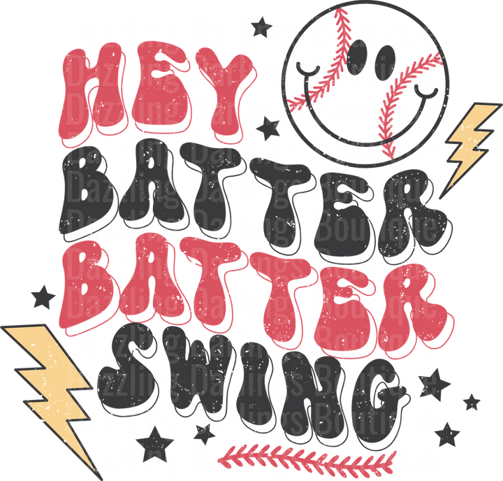 Hey Batter Batter Swing Baseball Smiley Face Lightning Stars