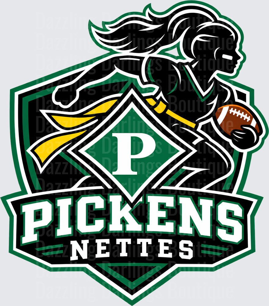 Pickens Nettes Female Football Player Shield Logo