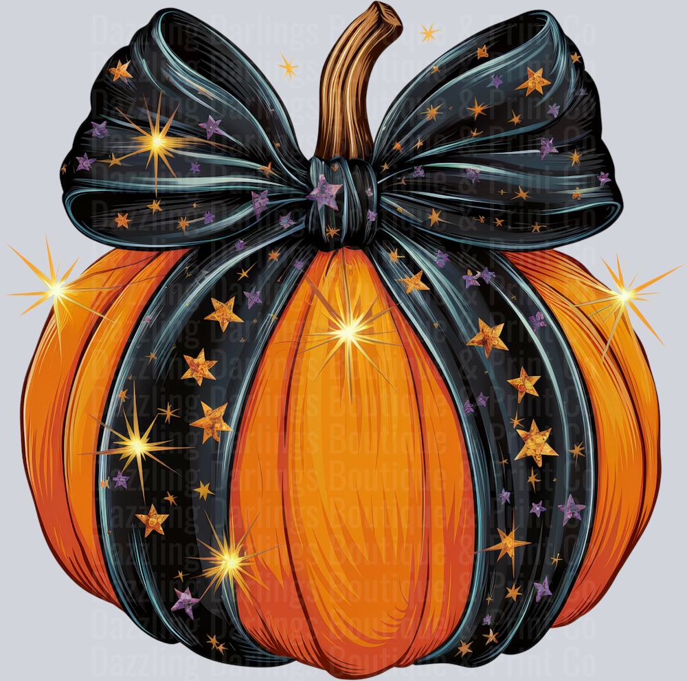 HALLOWEEN FALL DTF TRANSFER PUMPKIN BLACK COQUETTE BOW