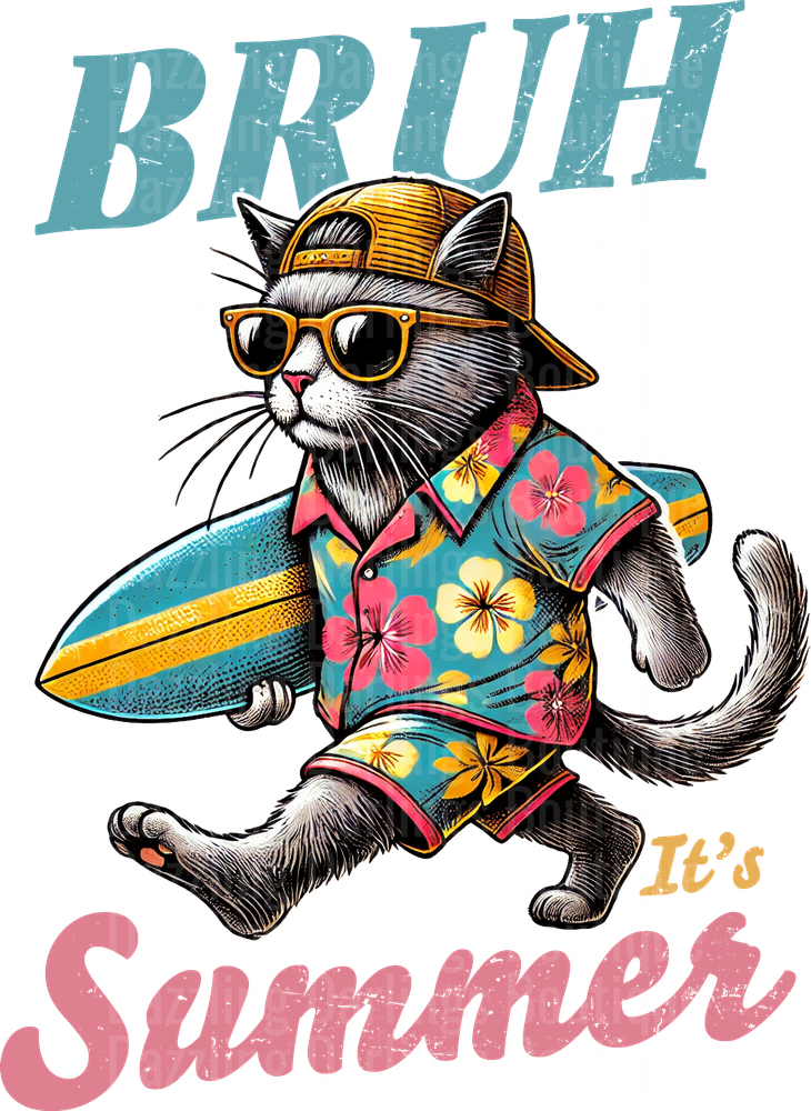 Cool Cat Surfer in Hawaiian Shirt Bruh It's Summer