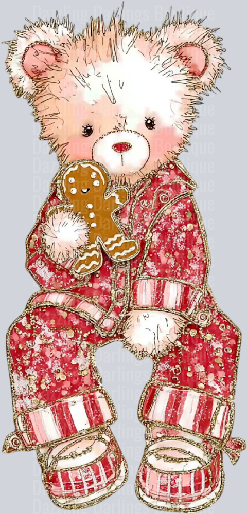 Christmas Teddy Bear Gingerbread Man Striped Pajamas