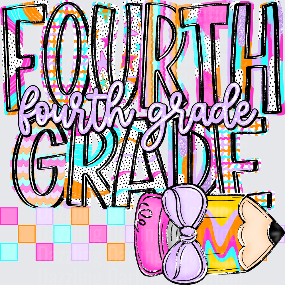 Fourth Grade Bold Doodle Lettering with Pencil and Bow