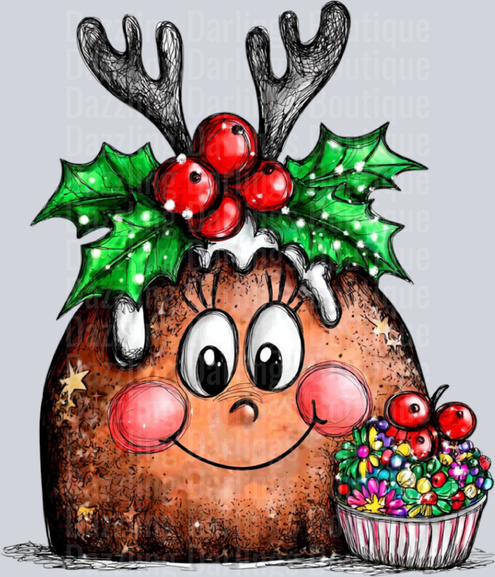 Hand-drawn Christmas Pudding Reindeer Antlers Sprinkle Treat
