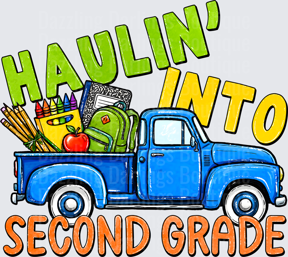 Haulin' Into Second Grade Blue Vintage Truck School Supplies