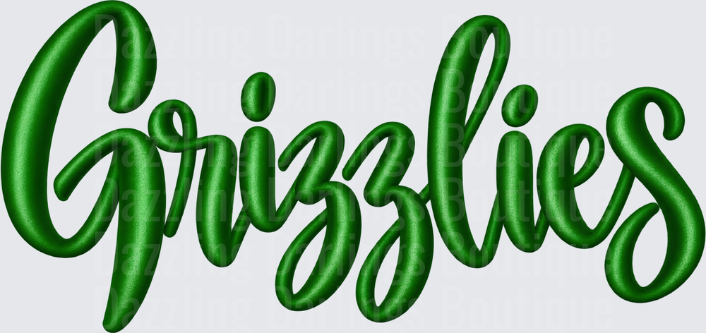 Grizzlies Green Script Embroidery Style Lettering