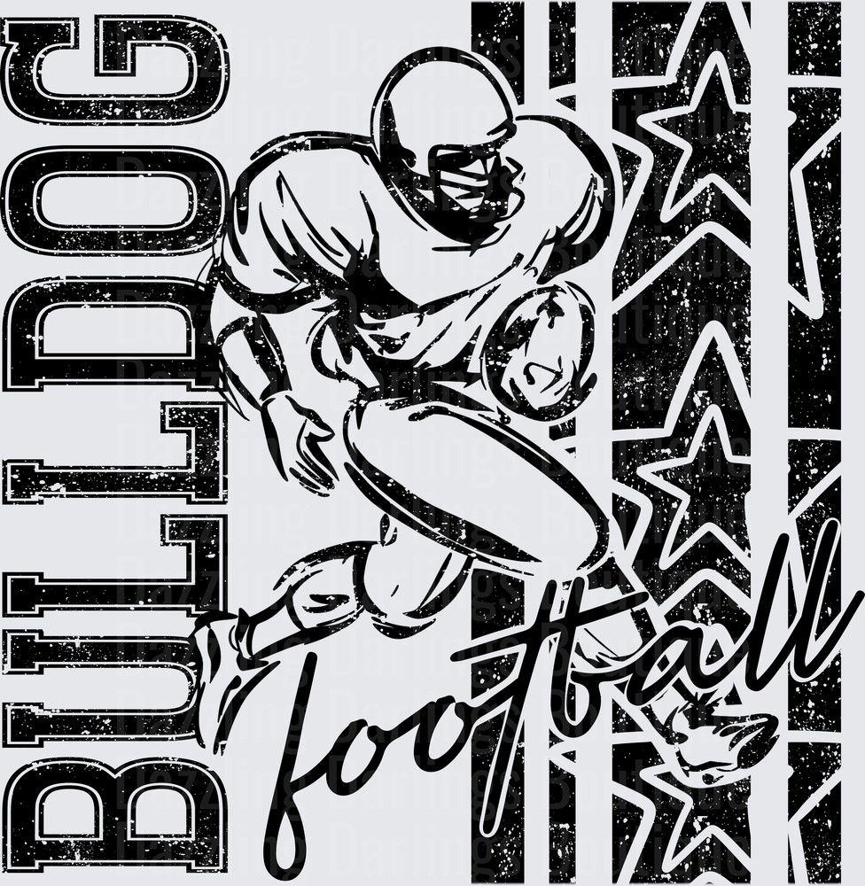 Bulldog Football Player Grunge Stars Vertical Stripe Design