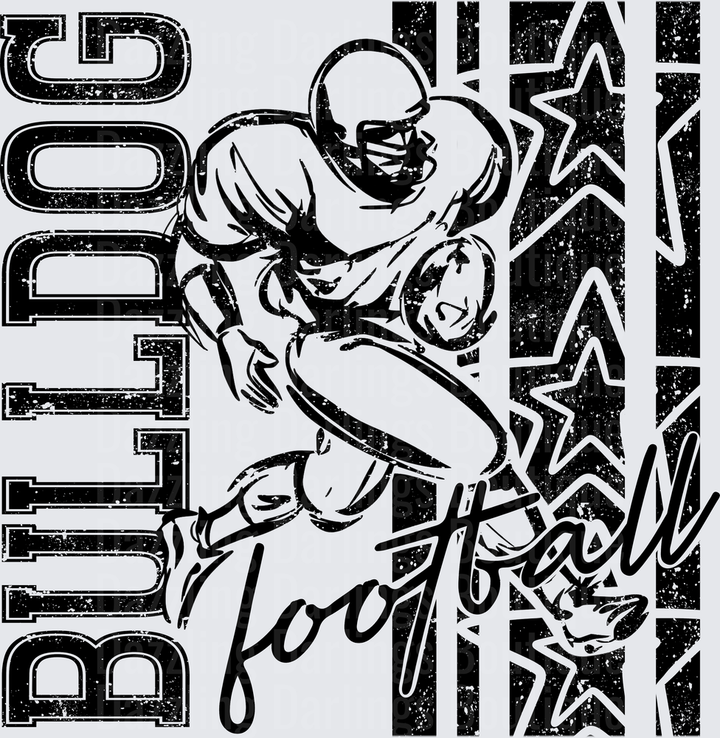 Bulldog Football Player Grunge Stars Vertical Stripe Design