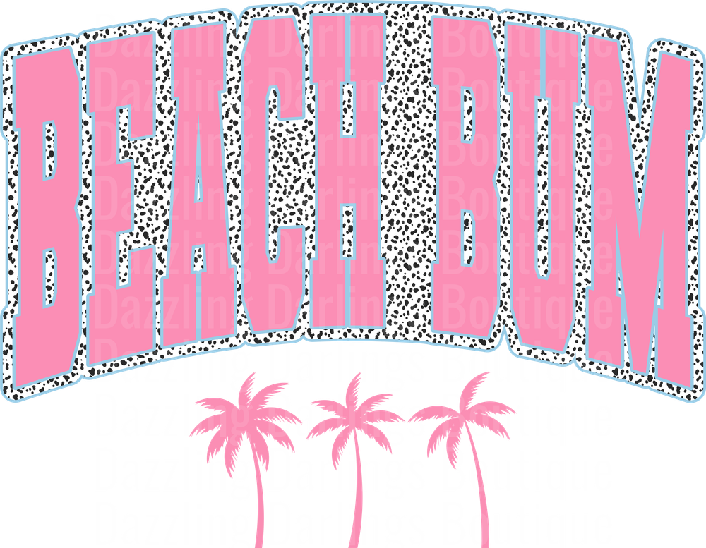 Beach Bum Pink Leopard Print Text with Palm Trees