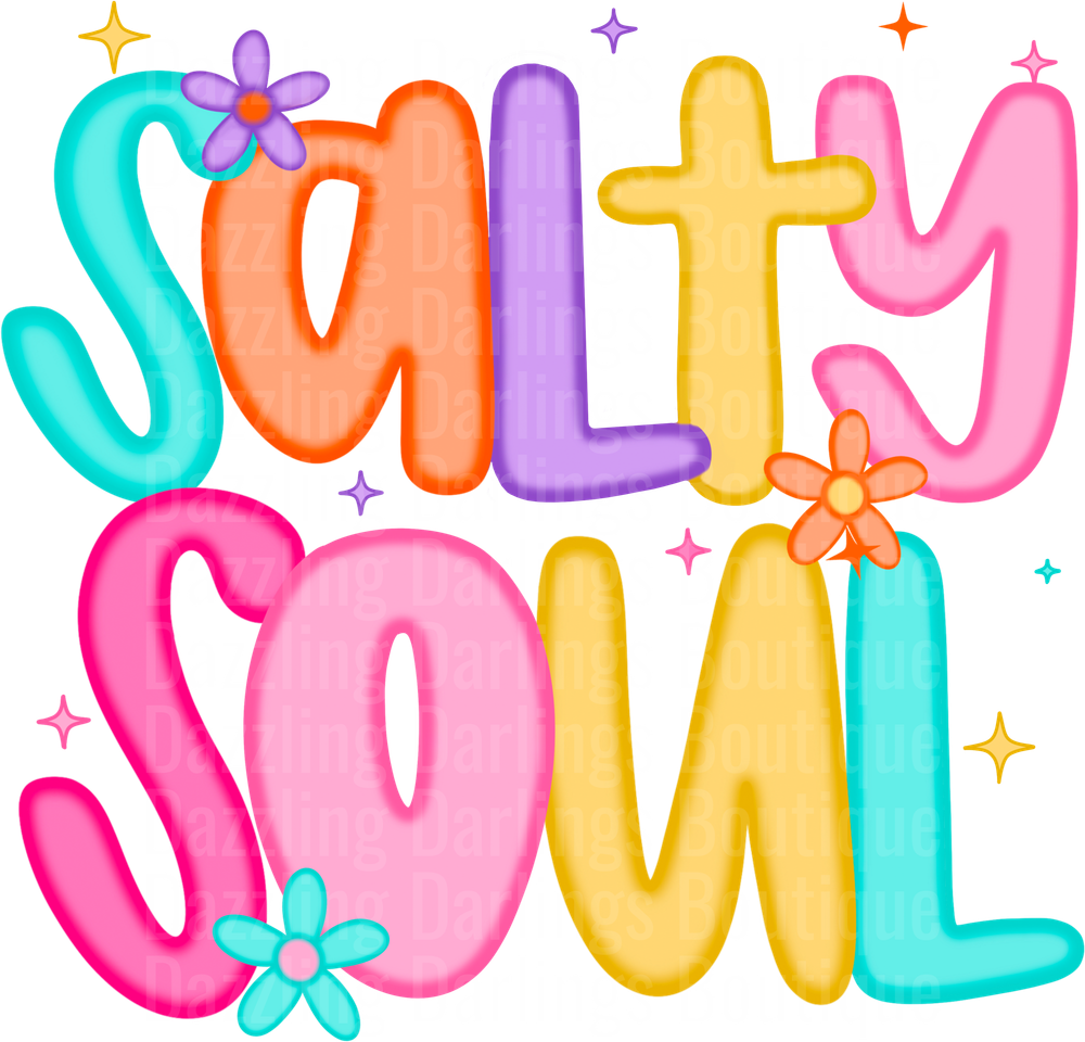 Salty Soul Colorful Bubble Letters with Flowers and Stars