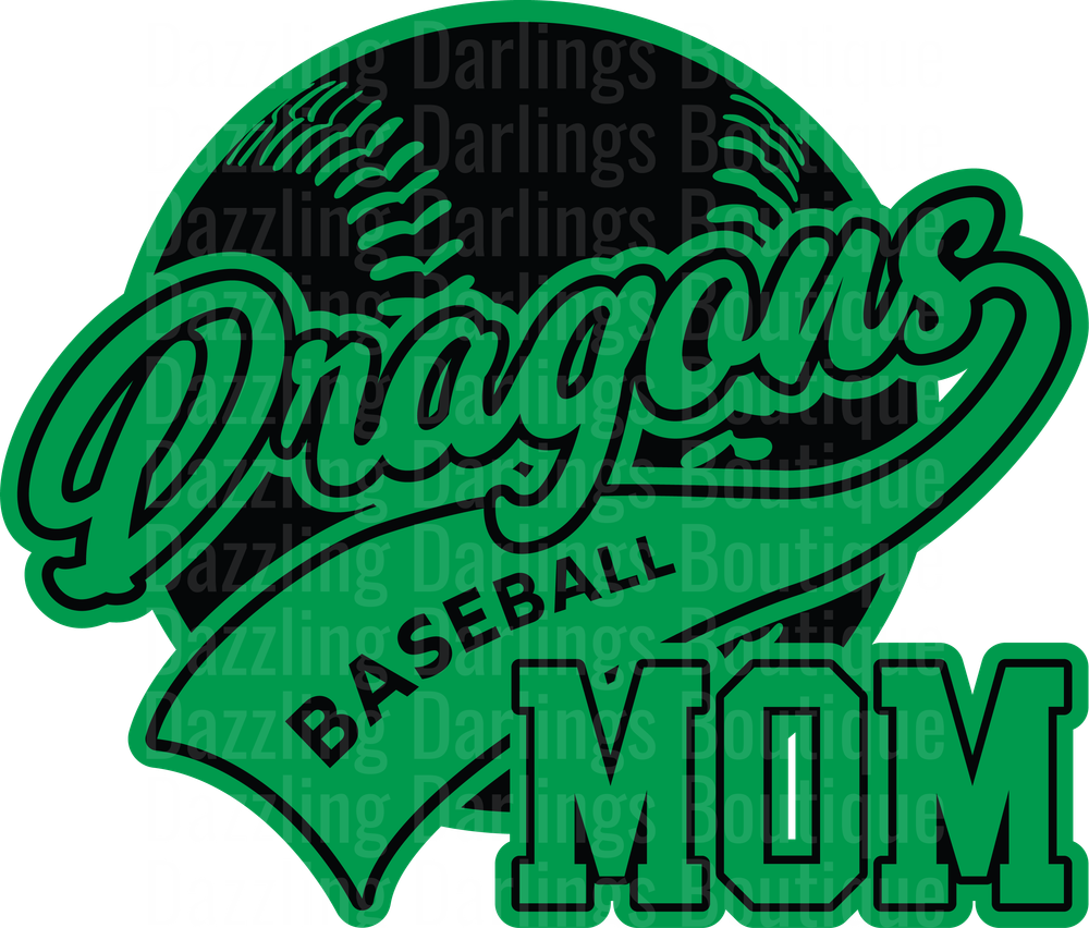 Dragons Baseball Mom Green Script Design