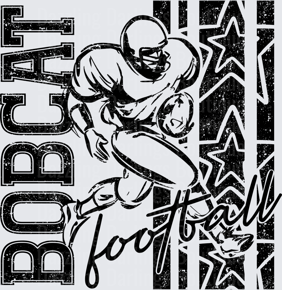 Bobcat Football Player Running Back Stars Grunge Distressed