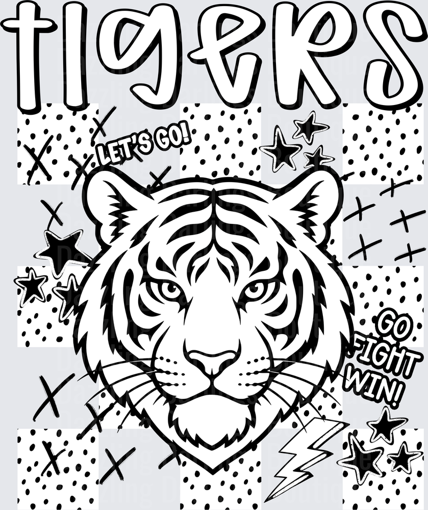 Tigers Let's Go Fight Win Mascot Face Stars Lightning