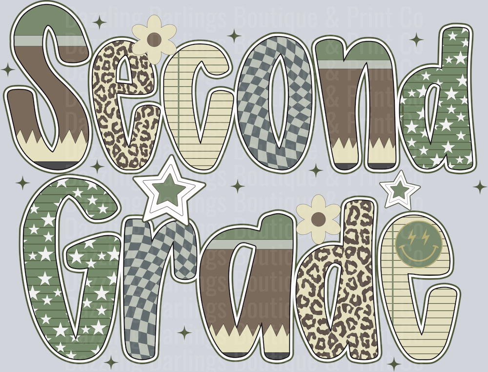 Second Grade Camo Patterned Letters Stars Leopard