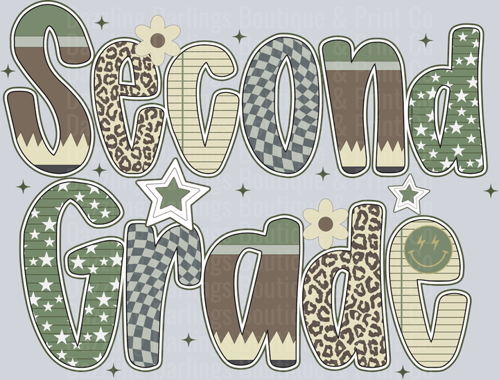 Second Grade Camo Patterned Letters Stars Leopard