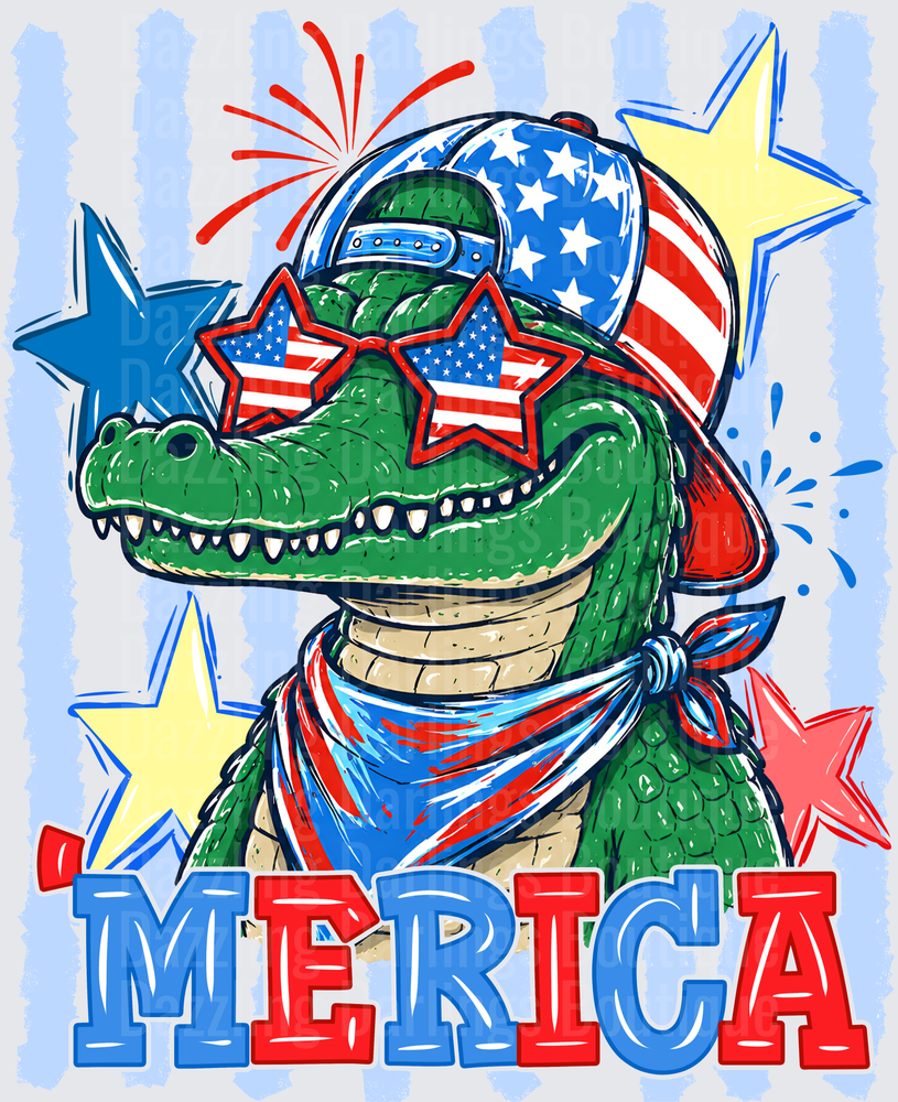 Patriotic Alligator American Flag Hat Star Sunglasses 'Merica