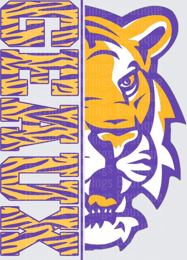 LSU Tigers Geaux Tiger Face Purple Gold Split Design