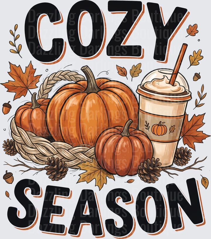 Cozy Season Pumpkins Latte Basket Black Letters
