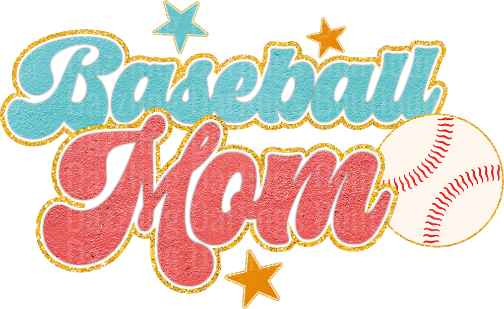 Baseball Mom Script Lettering with Stars and Baseball
