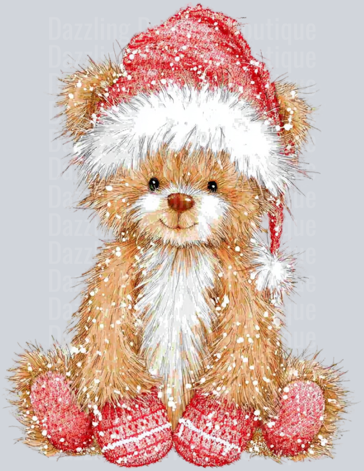 Christmas Teddy Bear Fluffy Santa Hat Red Slippers