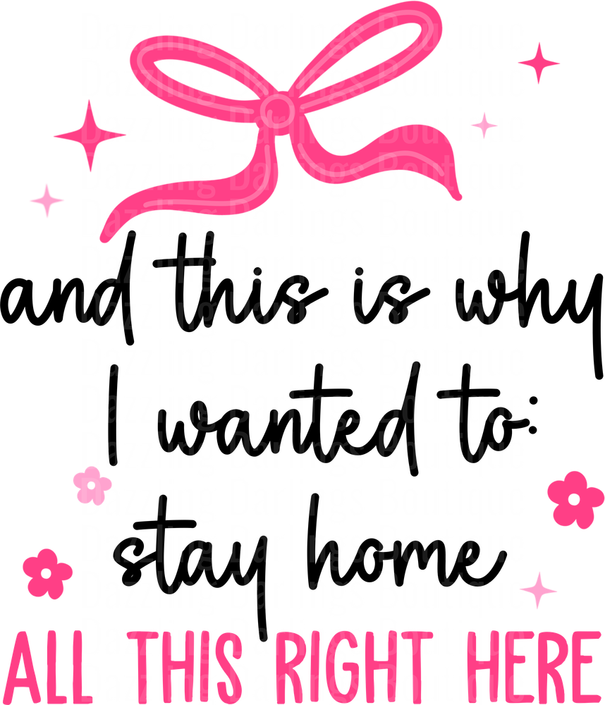 Pink Bow Stay Home Quote with Flowers and Stars