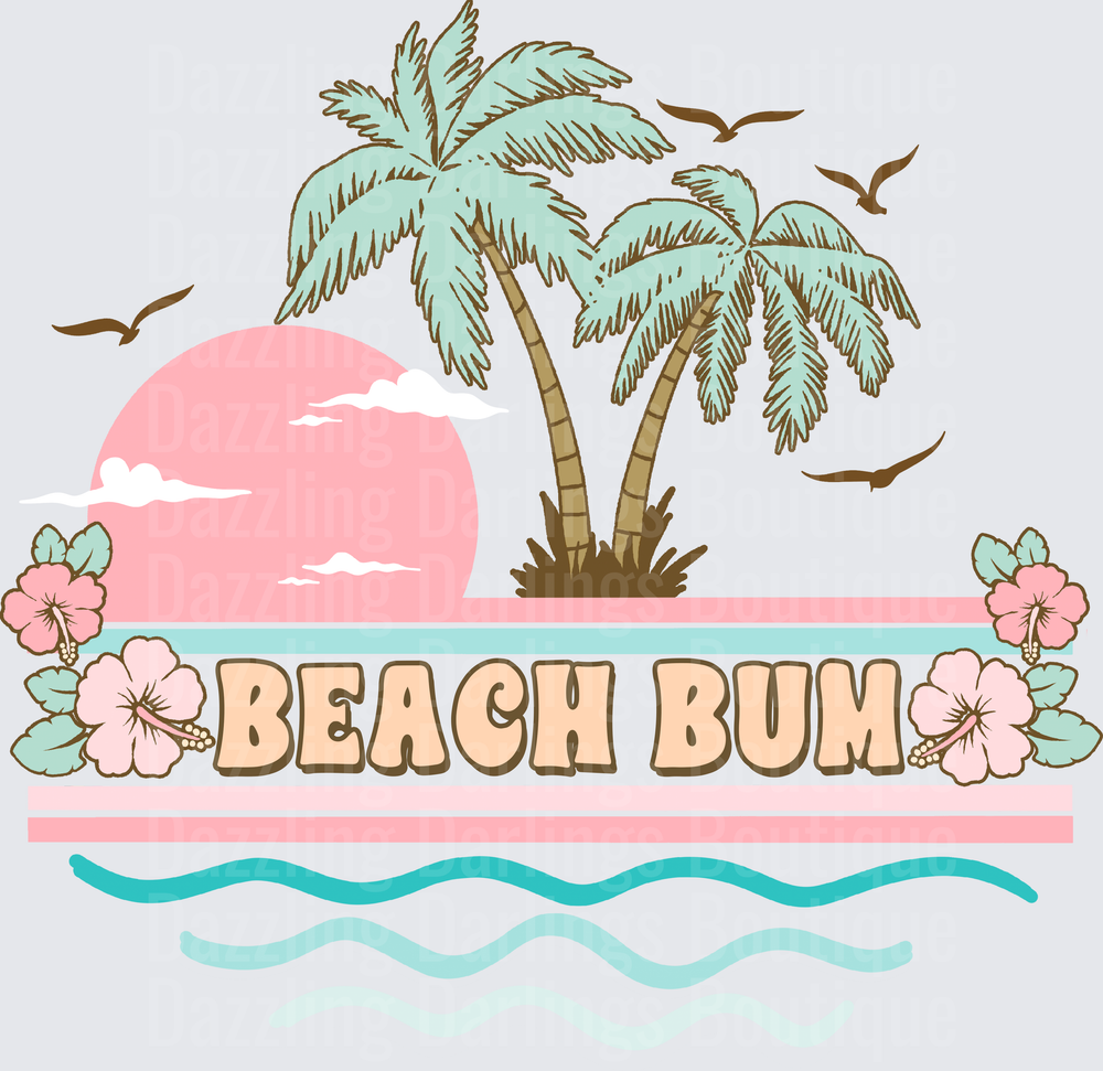 Beach Bum Tropical Paradise with Palm Trees and Hibiscus Flowers