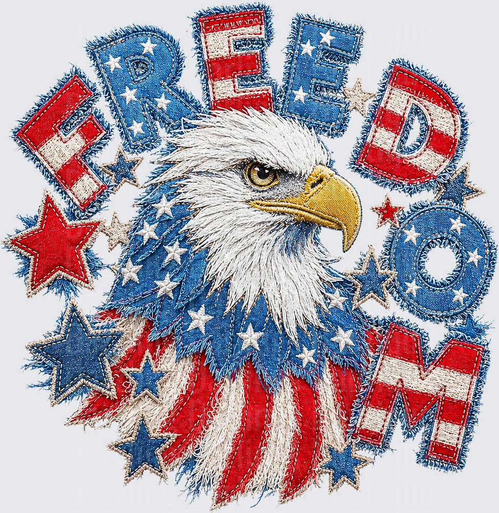 Patriotic Bald Eagle Freedom Denim Patch Style Design