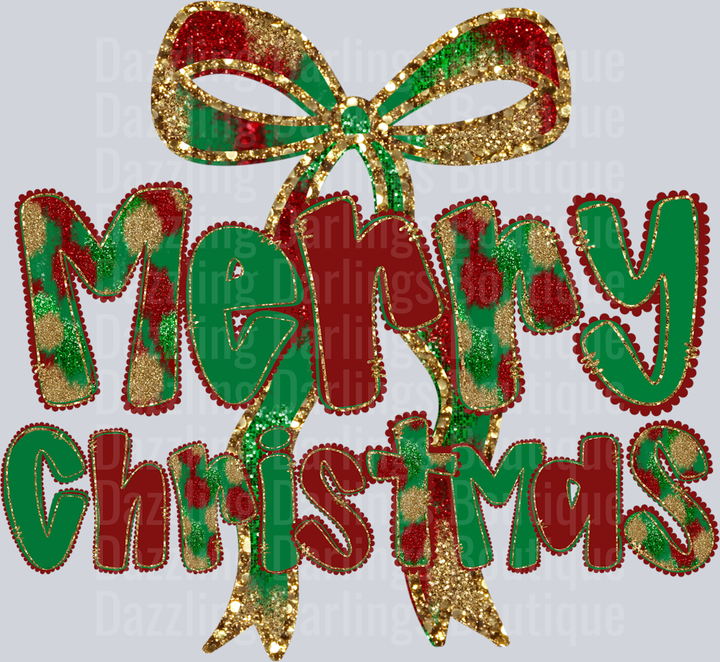 Merry Christmas Glitter Bow Plaid Letters