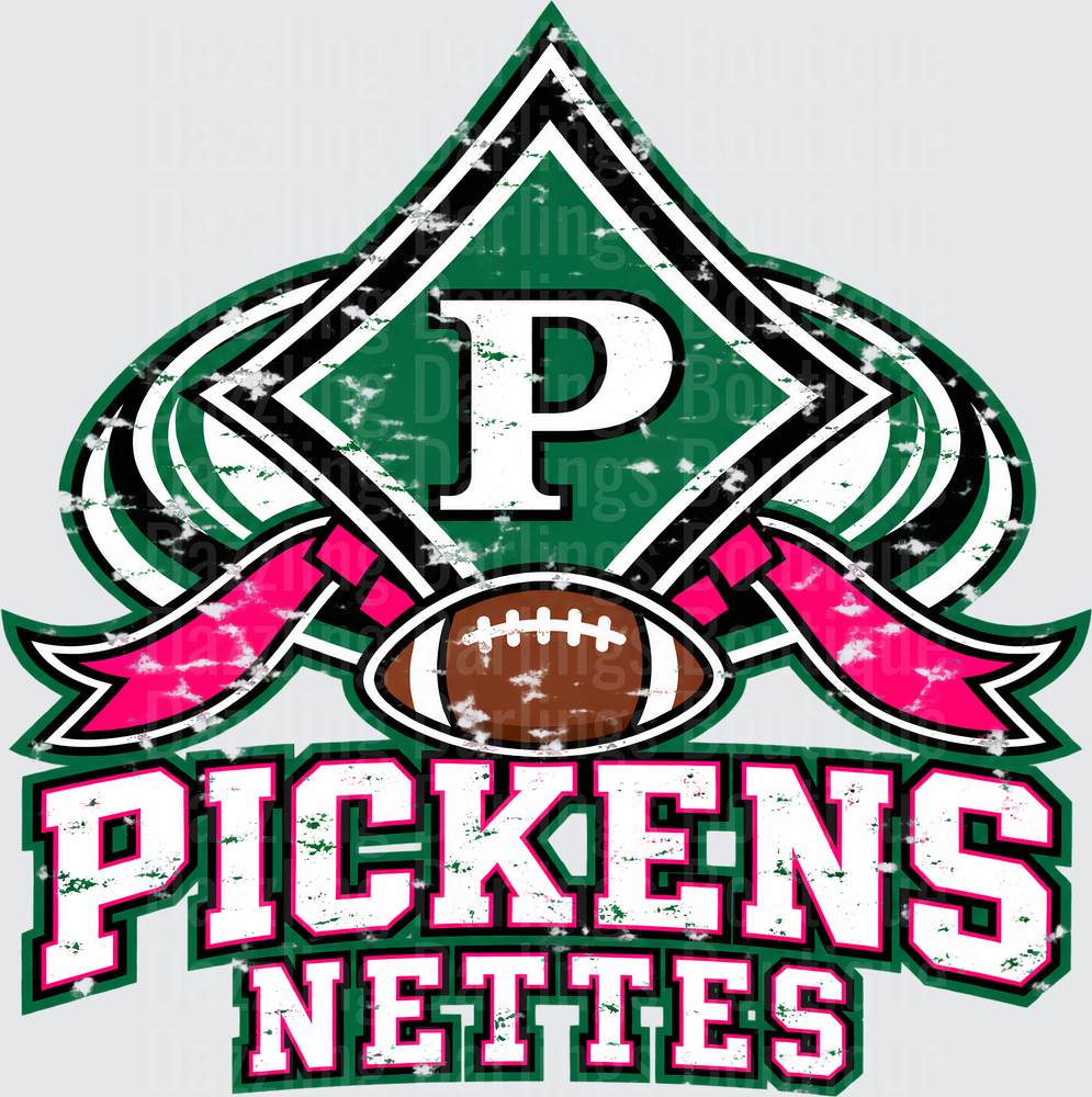 Pickens Nettes Football Distressed Green Pink Spirit Logo