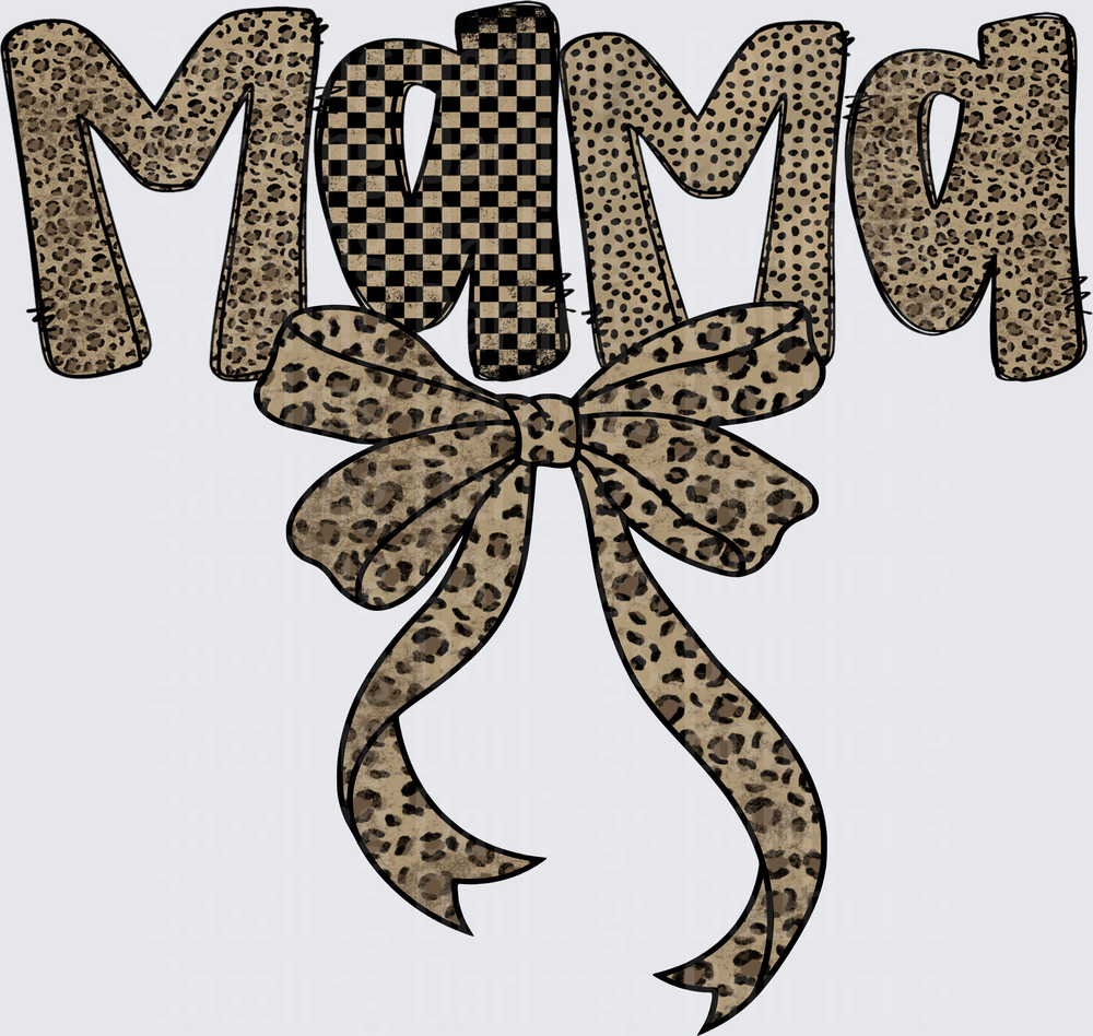 Mama Leopard Print with Checkered Pattern and Bow