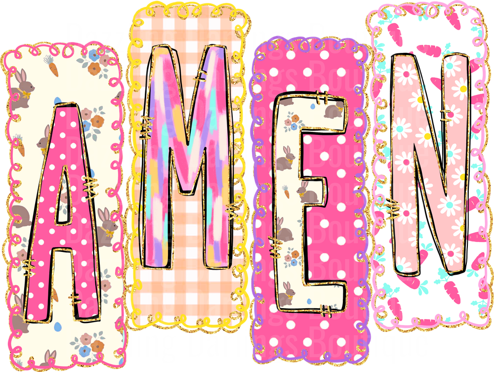AMEN Patchwork Letters with Floral Scalloped Borders