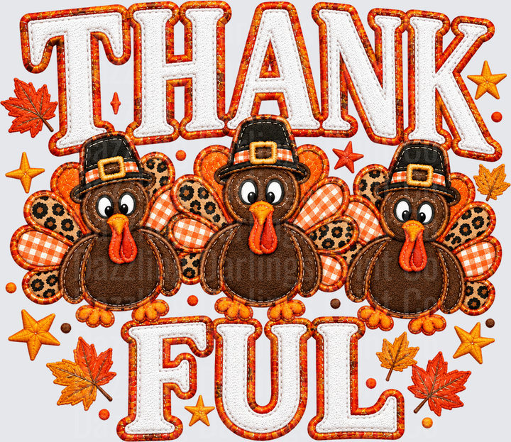 Thankful Turkeys Pilgrim Hats Orange Puff Letters
