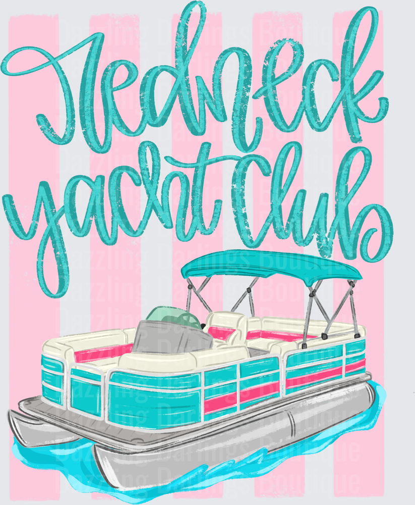 Redneck Yacht Club Pontoon Boat with Pink Stripes