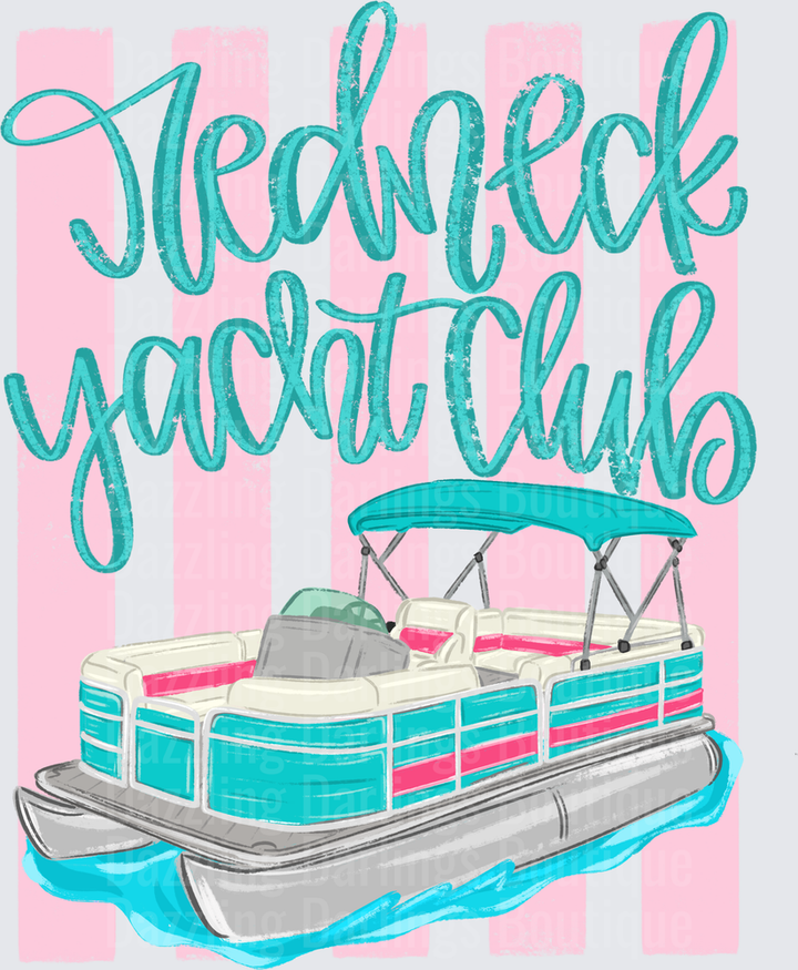 Redneck Yacht Club Pontoon Boat with Pink Stripes