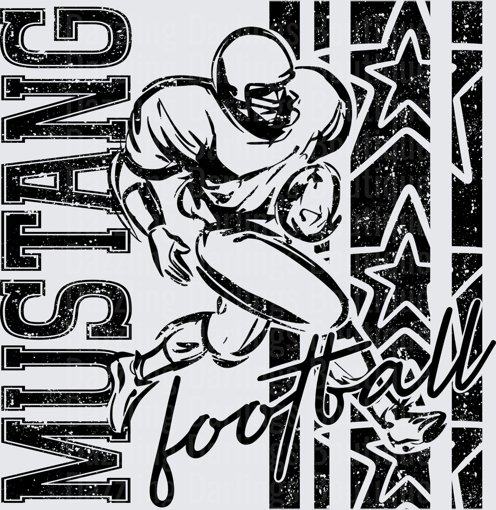 Mustangs Football Player Running Back Grunge Stars