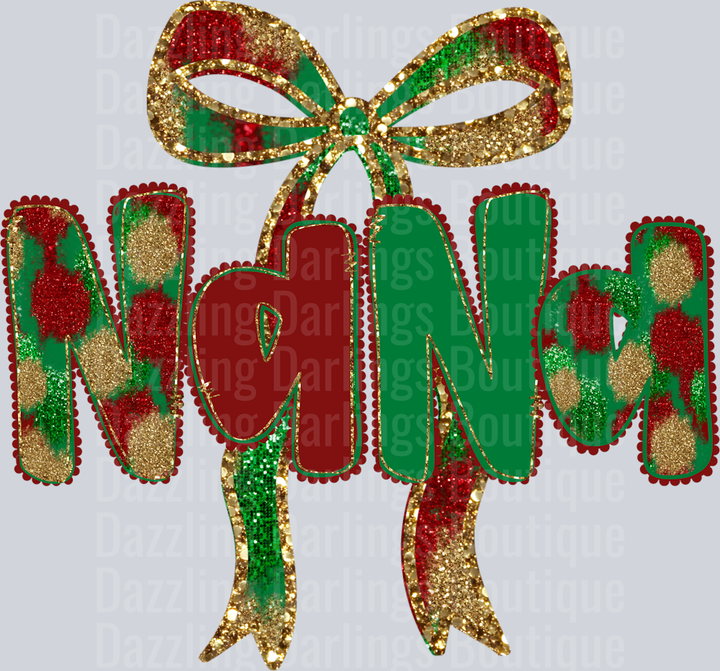 Nana Christmas Glitter Bow Plaid Letters